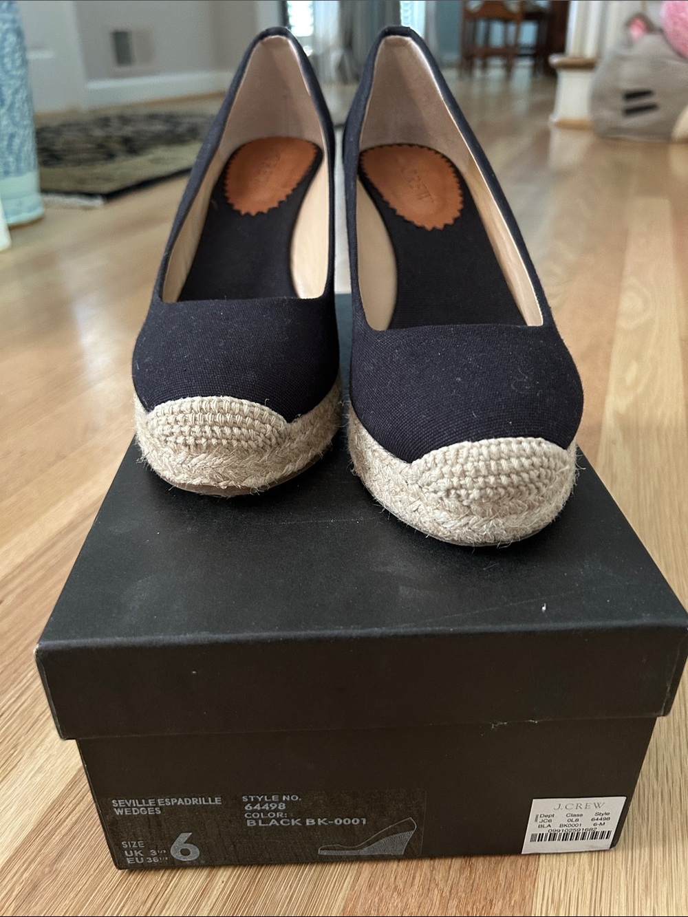 J. Crew Black Canvas Espadrille Wedges with Jute Trim